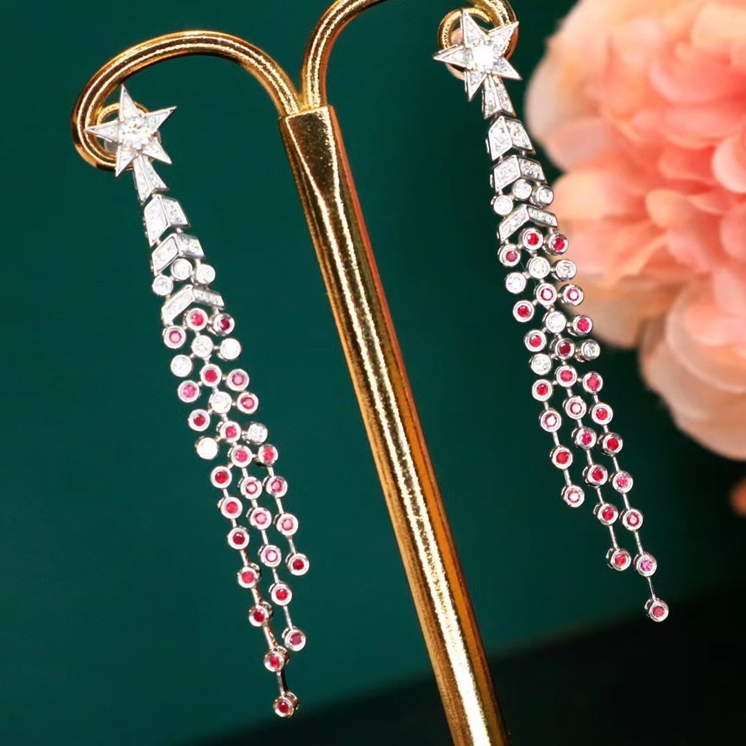 14k Gold 1.12 Ctw Natural Ruby & Diamond Earrings - 2