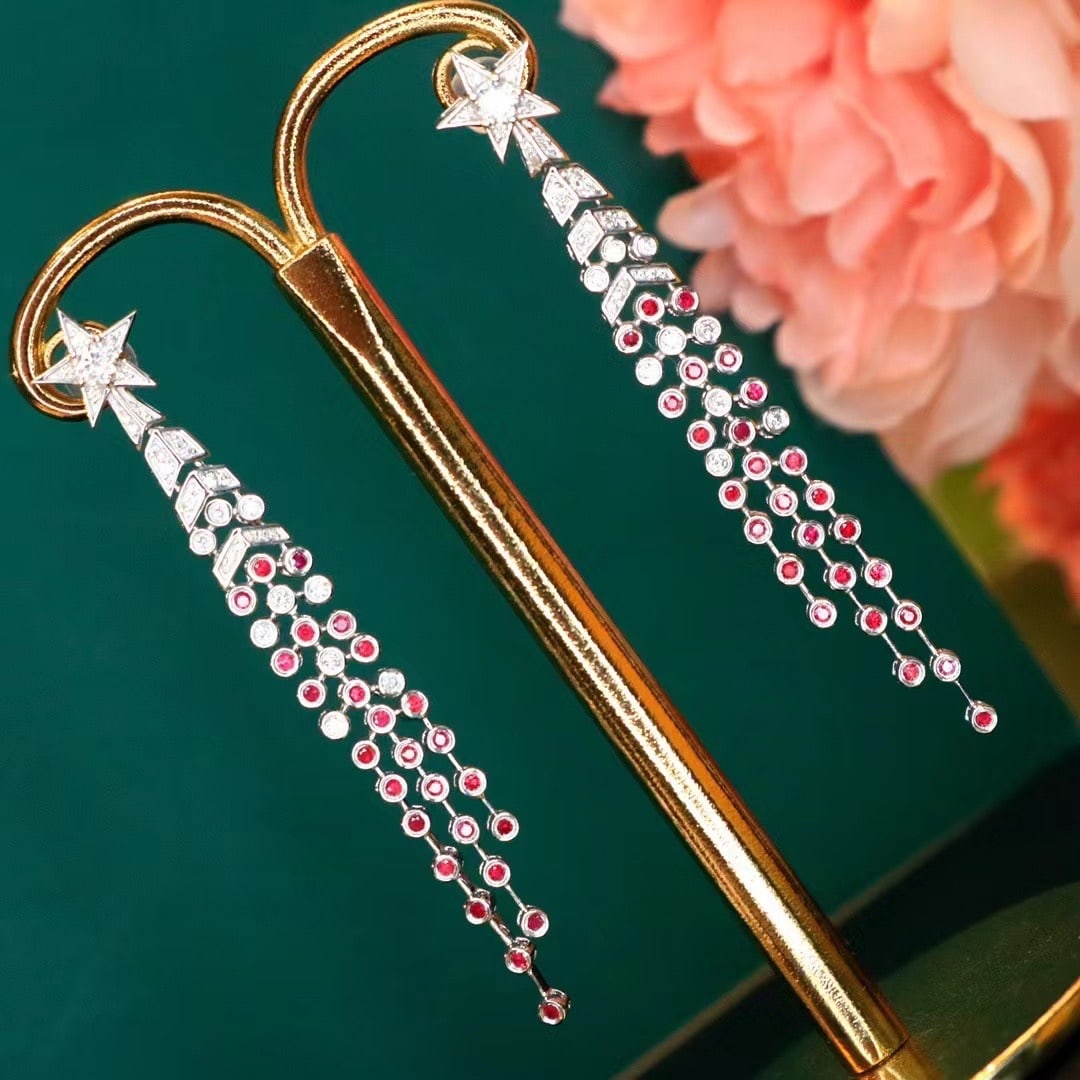 14k Gold 1.12 Ctw Natural Ruby & Diamond Earrings - 3