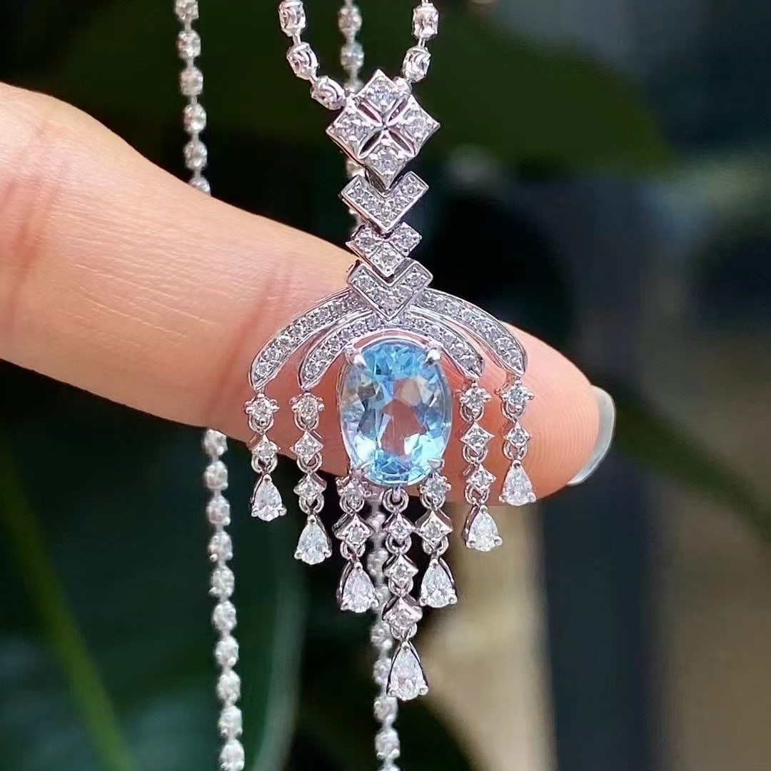 14k Gold 1.62 Ctw Natural Aquamarine & Diamond Pendant( Without Chain ) - 5