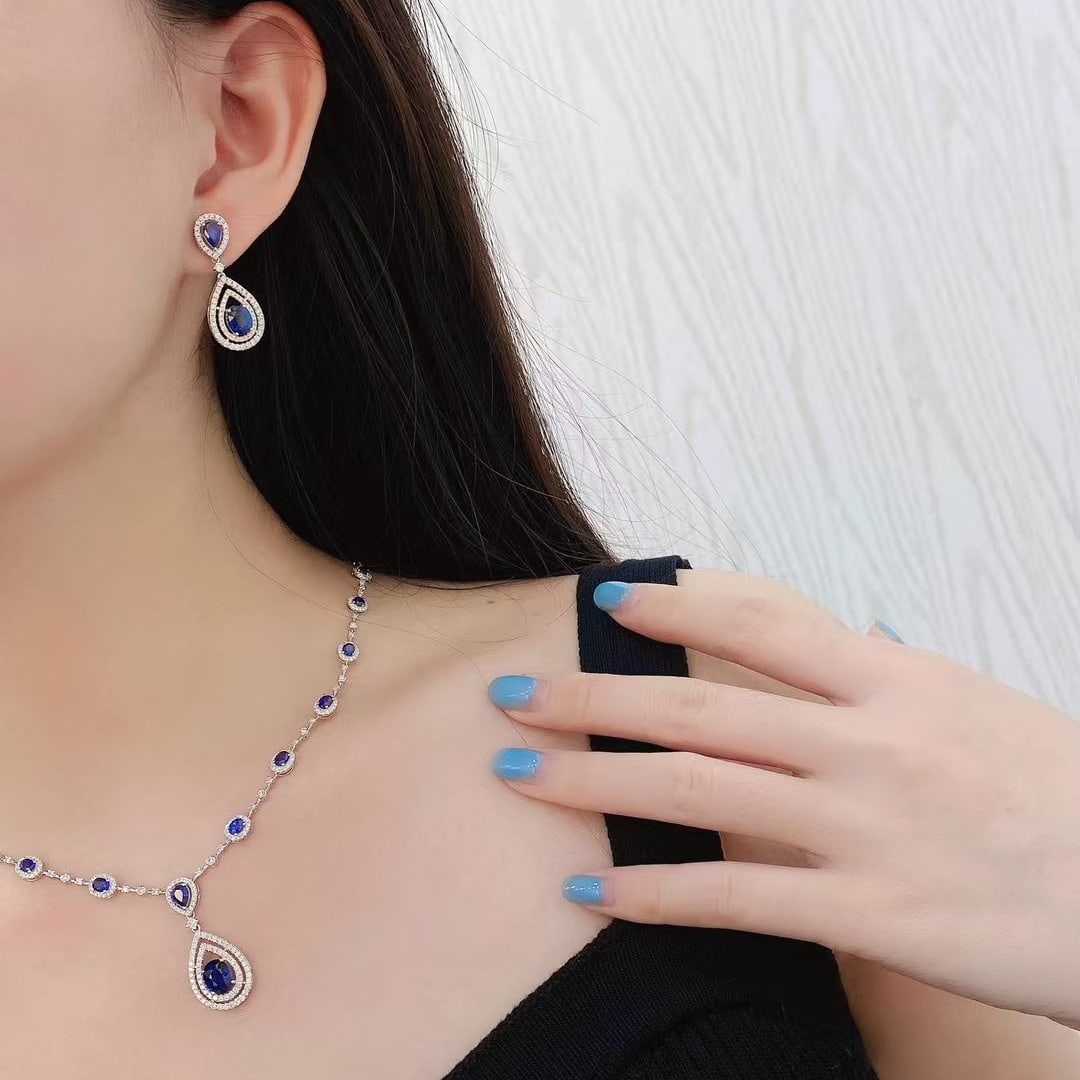 14k Gold 3.19 Ctw Natural Sapphire & Diamond Earrings - 5