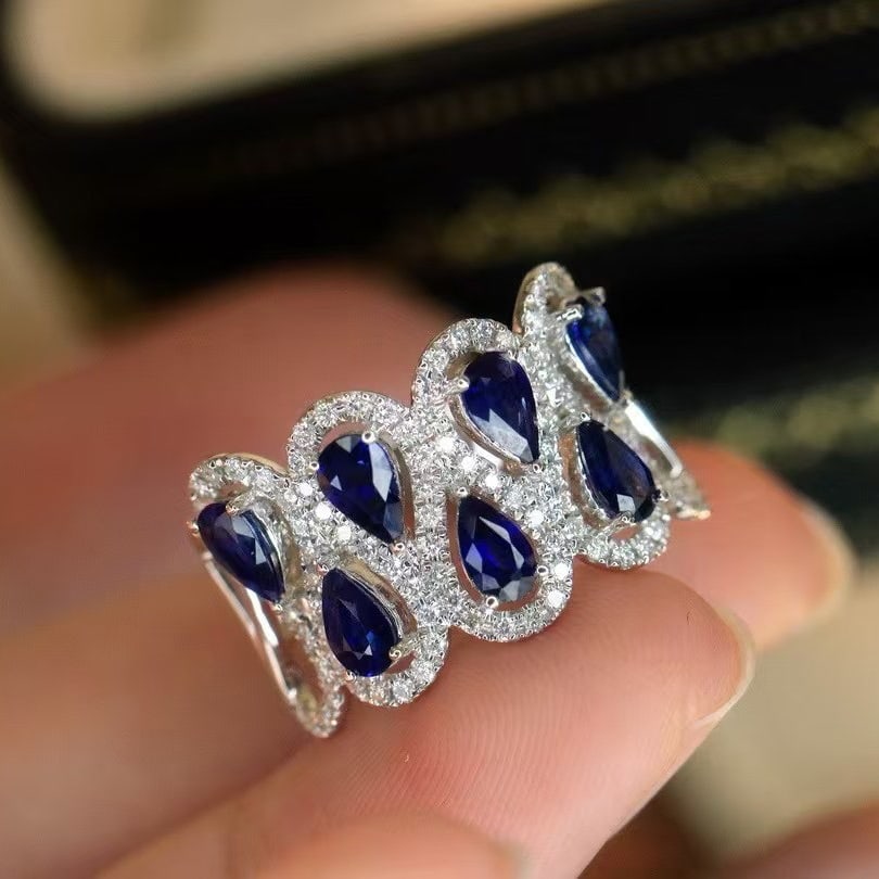 14k Gold 2.41 Ctw Vivid Blue Natural Sapphire & Diamond Ring - 5