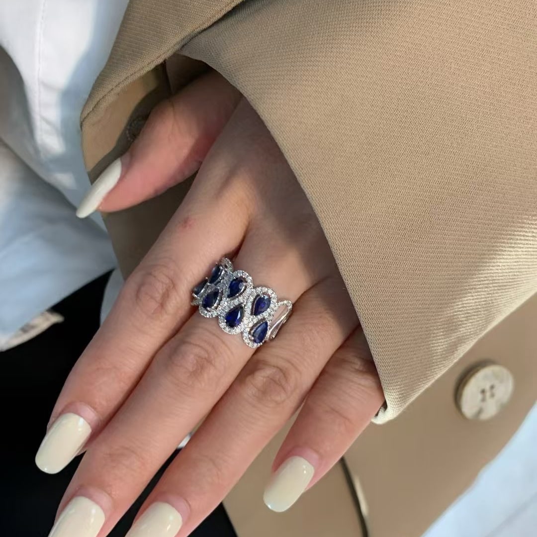 14k Gold 2.41 Ctw Vivid Blue Natural Sapphire & Diamond Ring - 7