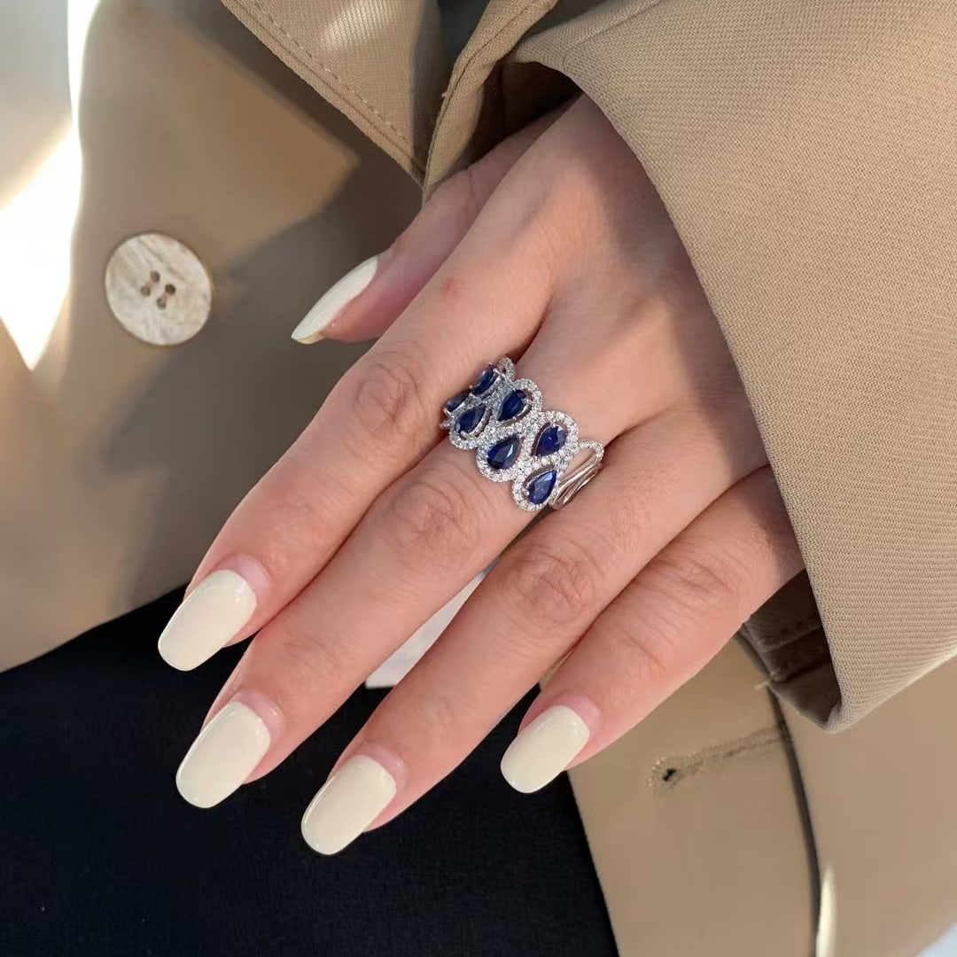 14k Gold 2.41 Ctw Vivid Blue Natural Sapphire & Diamond Ring - 8
