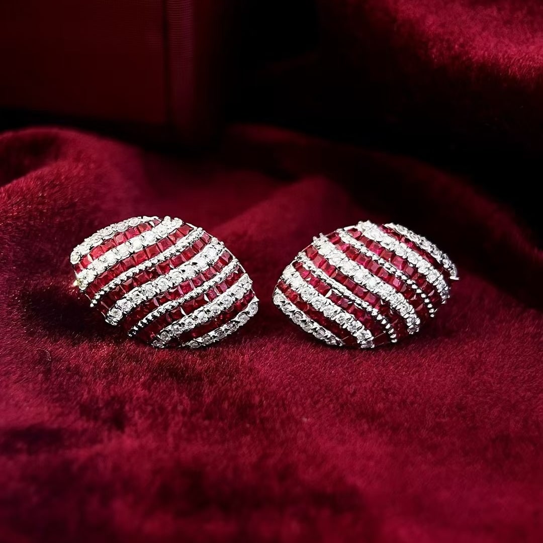 14k Gold 2.88 Ctw Vivid Red Natural Ruby & Diamond Earrings - 4