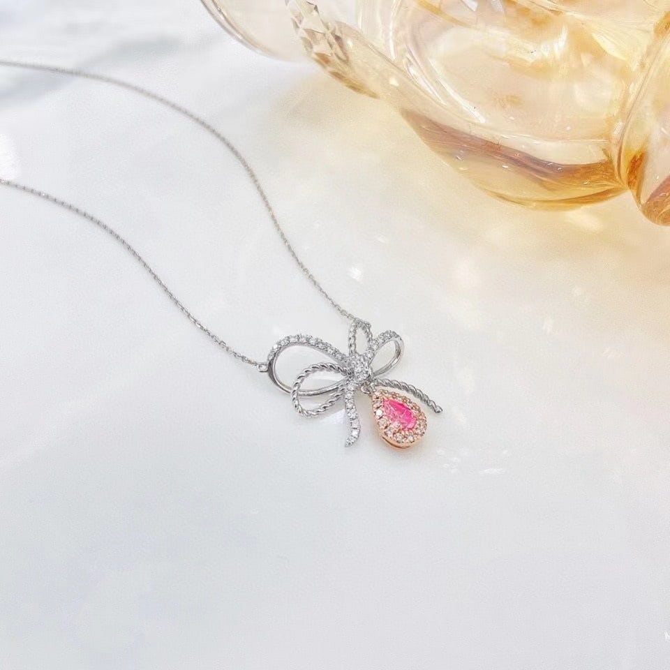 14k Gold 0.30 Ctw Natural Pink Diamond & Diamond Necklace - 2