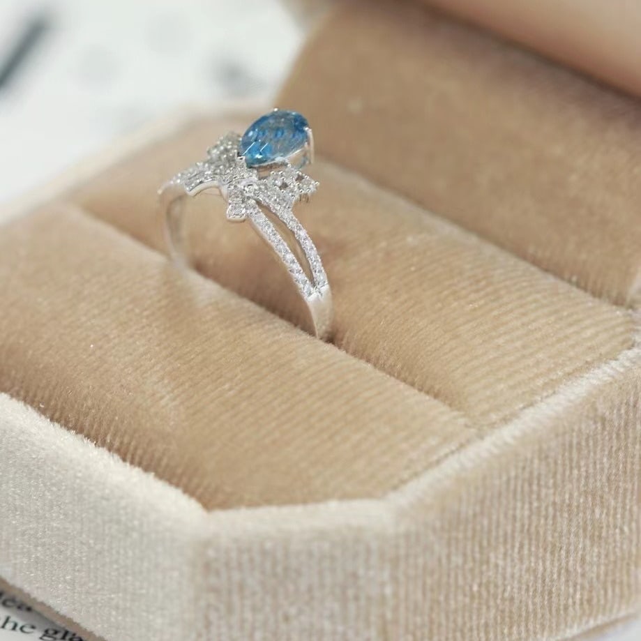 14k Gold 0.68 Ct Natural Aquamarine & Diamond Ring - 3