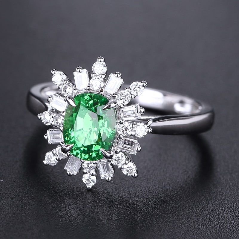 14k Gold 1.73 Ctw Natural Tsavorite & Diamond Ring - 4