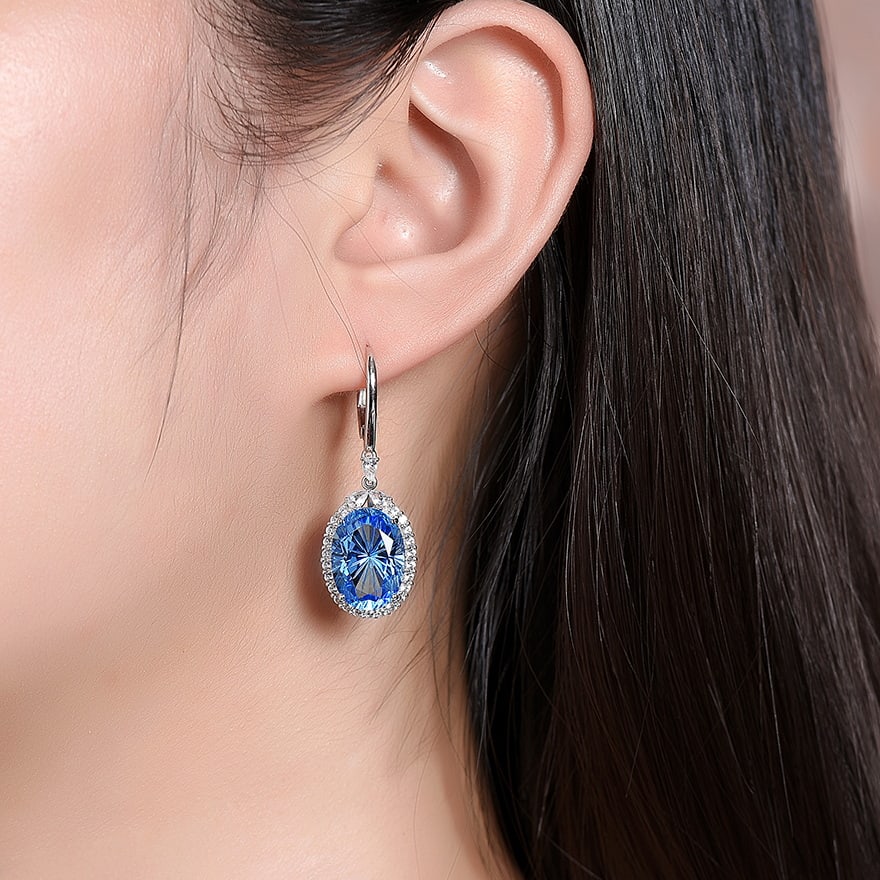14k Gold 15.19 Ctw Natural Topaz & Sapphire Earrings - 2