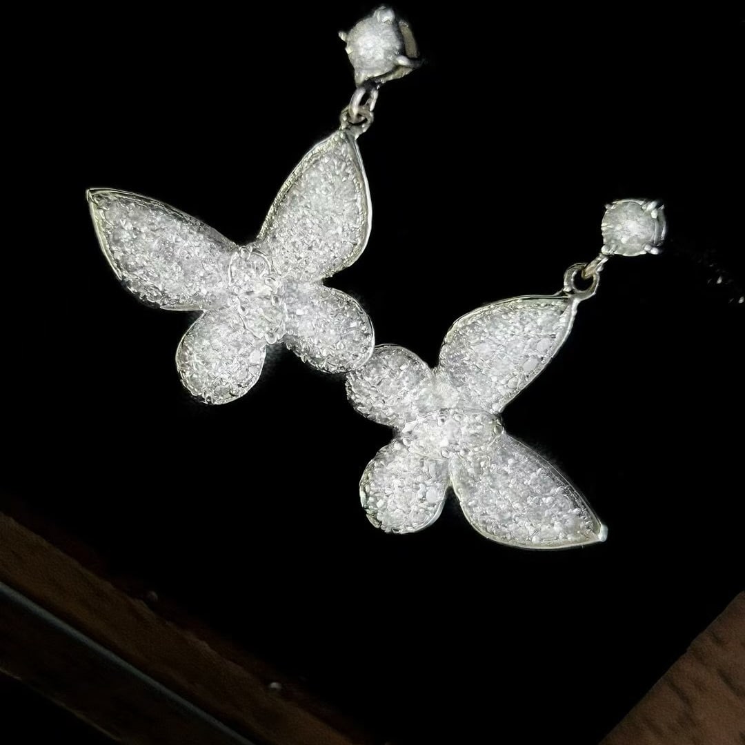 14k Gold 0.8 Ct Natural H Diamond & Butterfly Earrings - 4