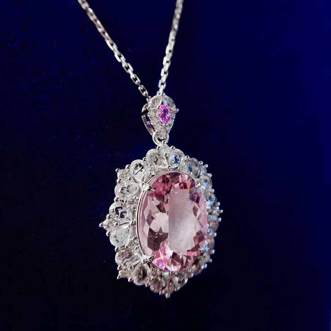14k Gold 3.07 Ctw Natural Morganite & Diamond Pendant( Without Chain ) - 5