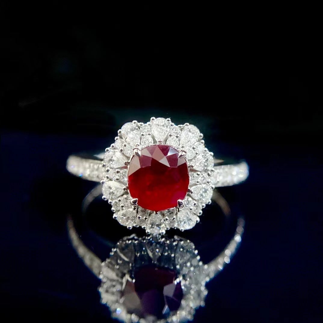 14k Gold 1.73 Ctw Natural Ruby & Diamond Ring: Ref:230971099 // gold content:14k gold // ring size:7. 25us // // main gemstone:ruby // shape:oval // carat weight:1. 1ct // color:pigeonblood red // treatment:natural // // adjacent gemstone 2 :