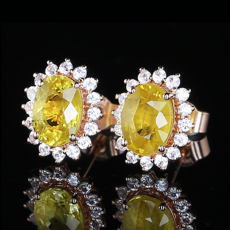14k Gold 1.56 Ct Natural Sapphire & Diamond Earrings - 3