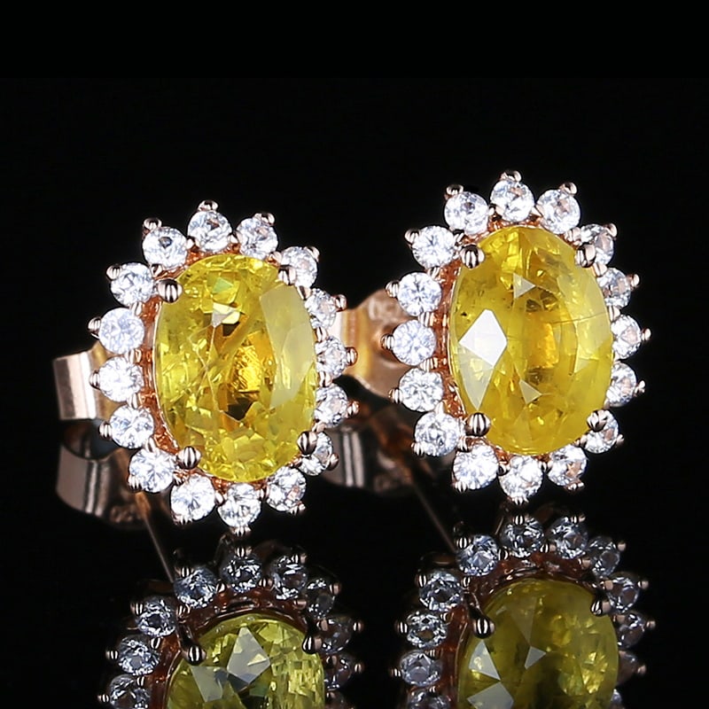 14k Gold 1.56 Ct Natural Sapphire & Diamond Earrings - 4