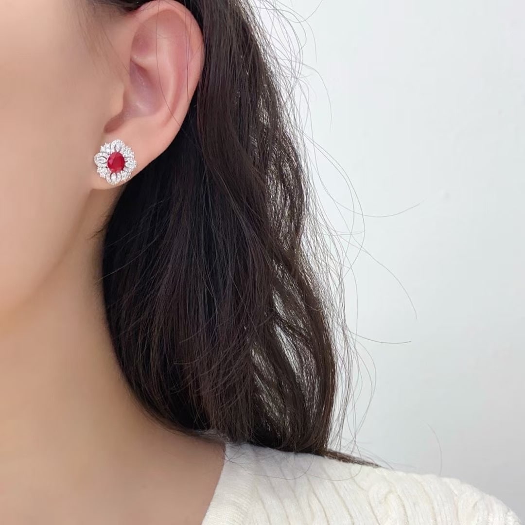 14k Gold 2.23 Ctw Natural Ruby & Diamond Earrings - 2