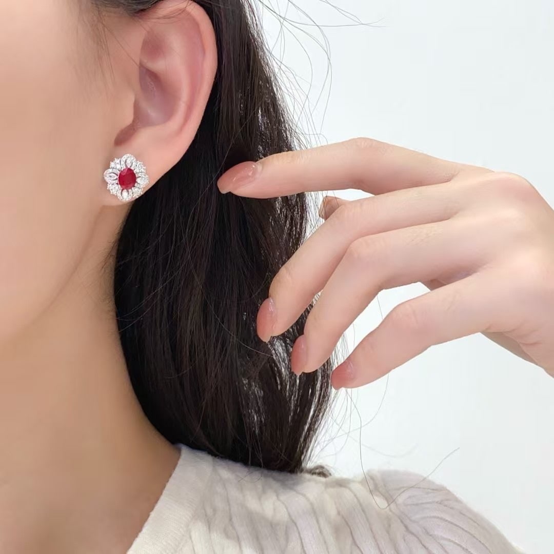 14k Gold 2.23 Ctw Natural Ruby & Diamond Earrings - 3