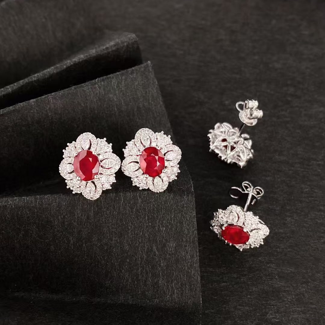 14k Gold 2.23 Ctw Natural Ruby & Diamond Earrings - 4