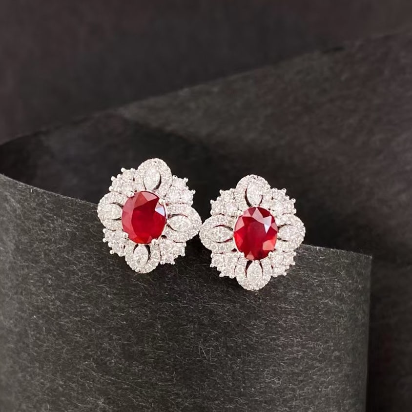 14k Gold 2.23 Ctw Natural Ruby & Diamond Earrings - 5