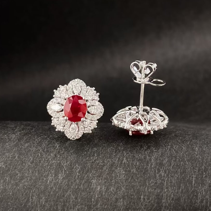 14k Gold 2.23 Ctw Natural Ruby & Diamond Earrings - 6