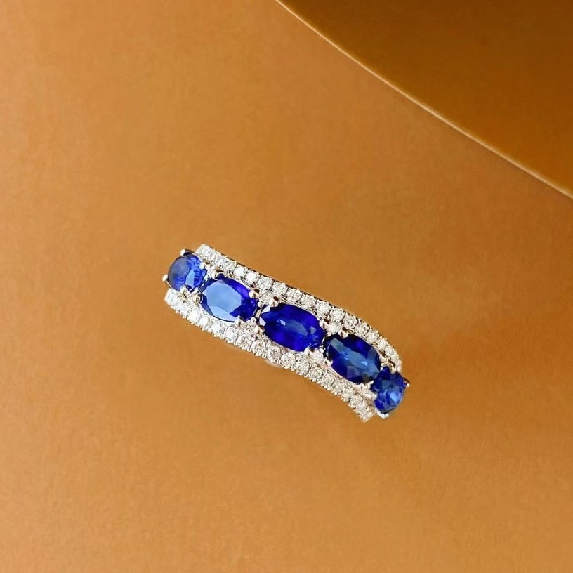 14k Gold 1.60 Ctw Natural Sapphire & Diamond Ring: Ref:230971123 // gold content:14k gold // ring size:7. 25us // // main gemstone:sapphire // shape:oval // carat weight:1. 35ct // color:royal blue // treatment:natural // // adjacent gemstone 2 :