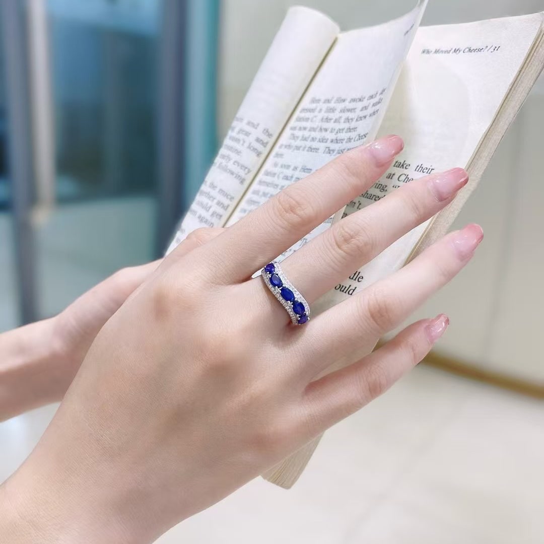 14k Gold 1.60 Ctw Natural Sapphire & Diamond Ring - 4
