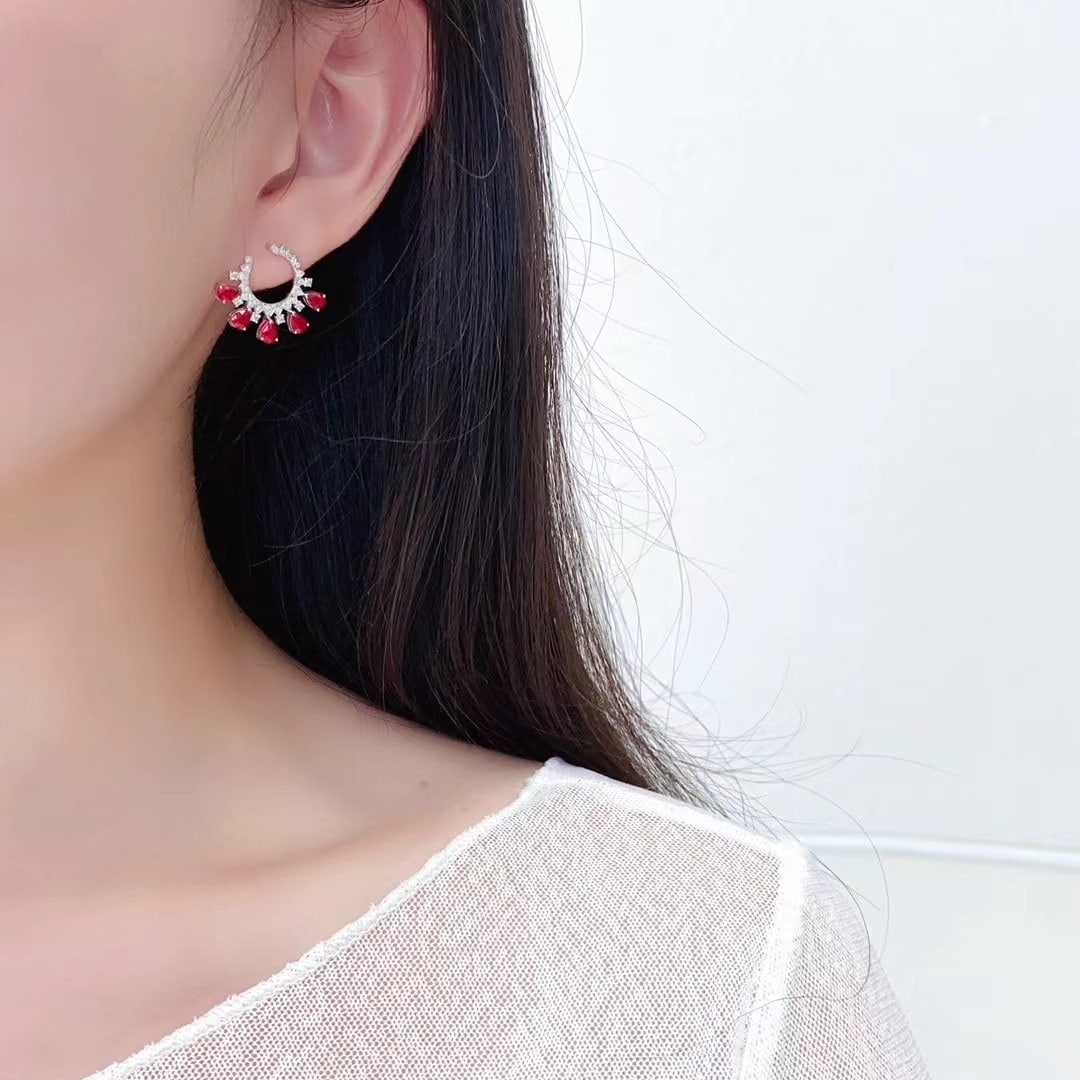 14k Gold 2.3 Ctw Vivid Red Natural Ruby & Diamond Earrings - 2