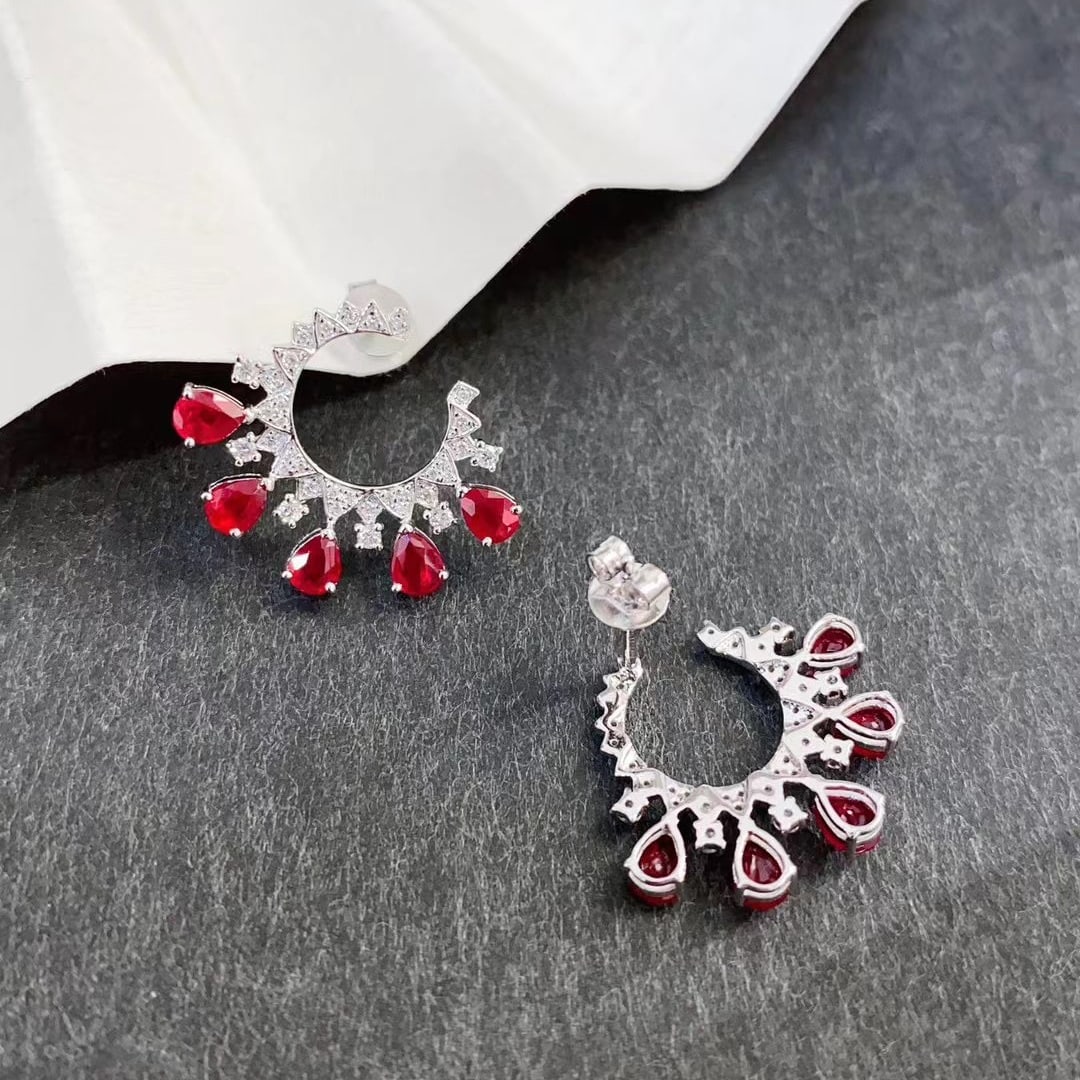 14k Gold 2.3 Ctw Vivid Red Natural Ruby & Diamond Earrings - 4