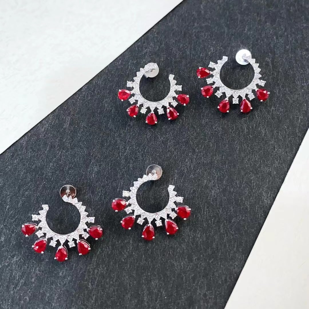 14k Gold 2.3 Ctw Vivid Red Natural Ruby & Diamond Earrings - 5