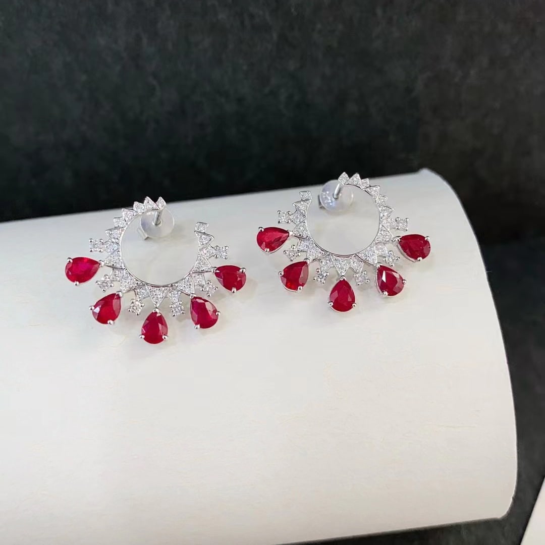 14k Gold 2.3 Ctw Vivid Red Natural Ruby & Diamond Earrings - 6