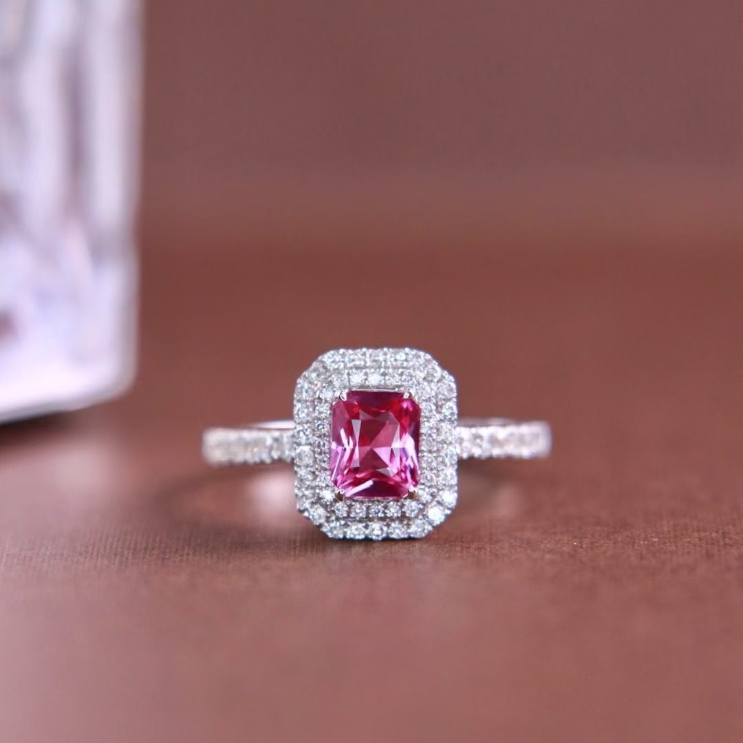 14k Gold 1.40 Ctw Natural Sapphire & Diamond Ring: Ref:230971124 // gold content:14k gold // ring size:7. 25us // // main gemstone:sapphire // shape:octagonal // carat weight:1. 06ct // color:pink // treatment:natural // // adjacent gemstone 2 :
