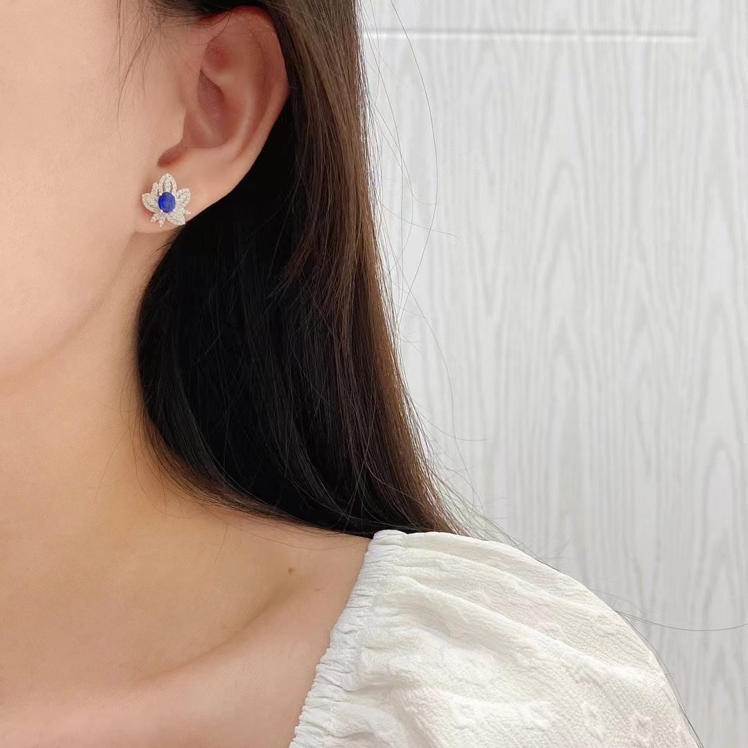 14k Gold 1.43 Ctw Vivid Blue Natural Sapphire & Diamond Earrings - 5