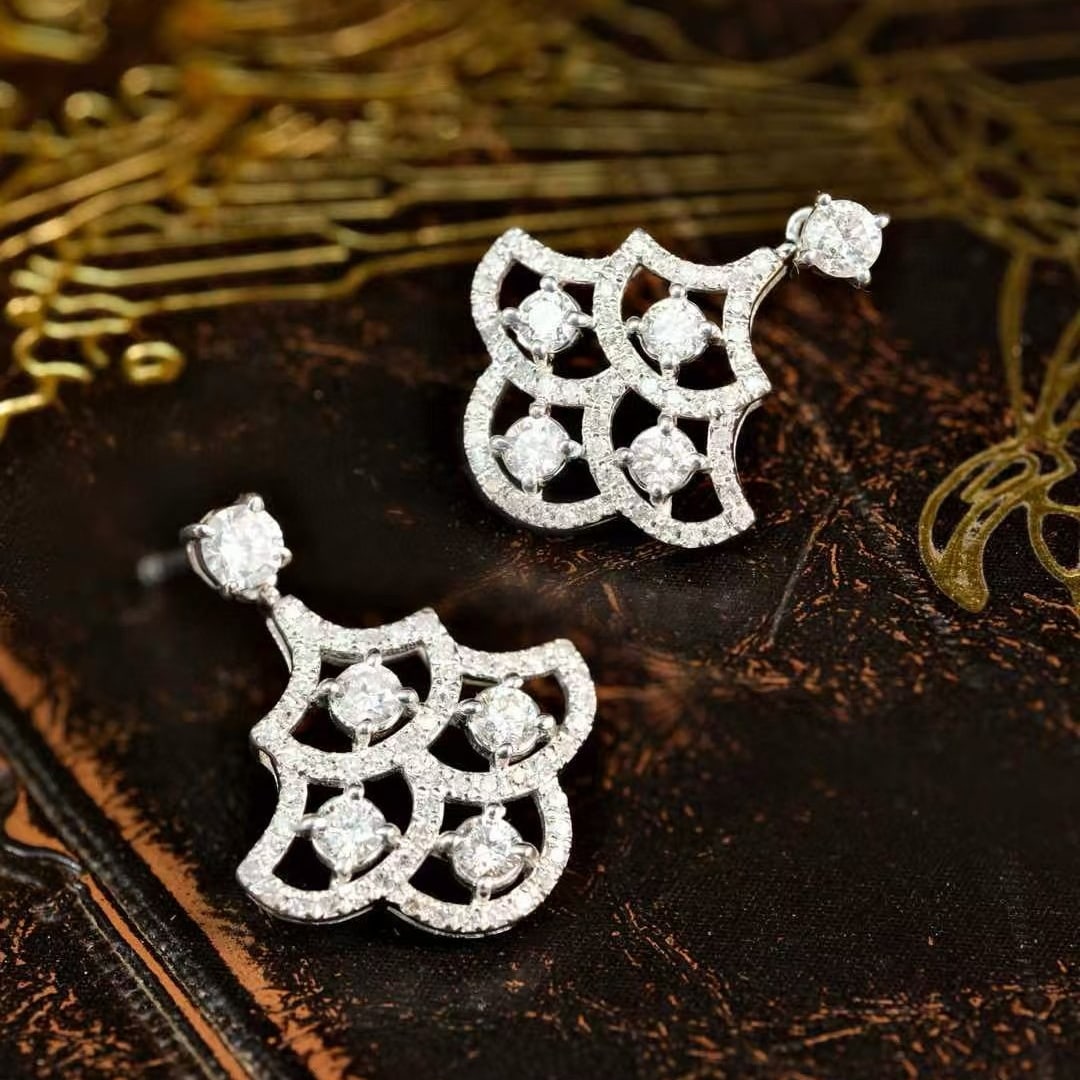 14k Gold 0.96 Ct Natural H Diamond Earrings - 3