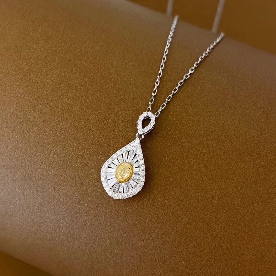 14k Gold 0.40 Ctw Natural Yellow Diamond & Diamond Pendant( Without Chain ) - 4