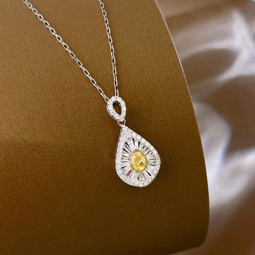14k Gold 0.40 Ctw Natural Yellow Diamond & Diamond Pendant( Without Chain ) - 5