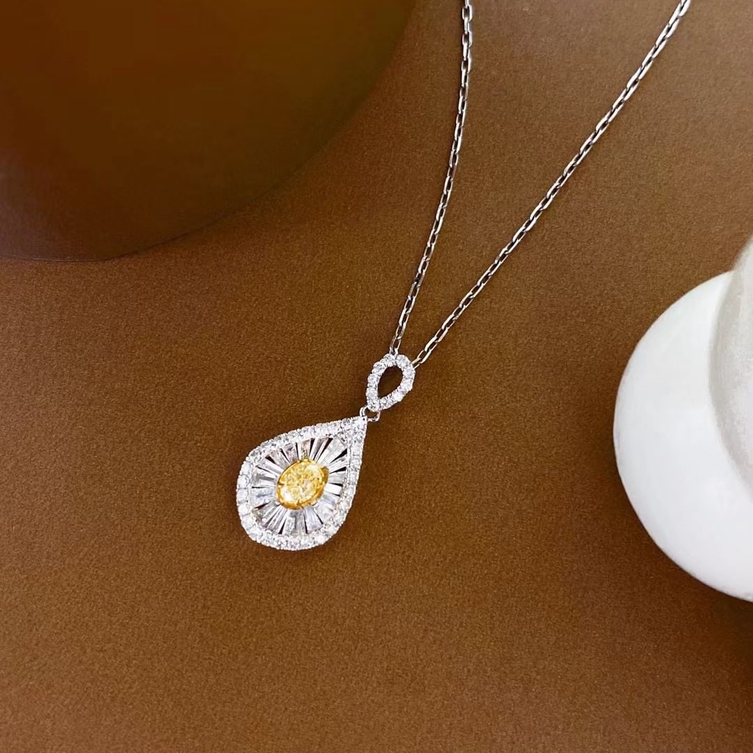 14k Gold 0.40 Ctw Natural Yellow Diamond & Diamond Pendant( Without Chain ) - 6