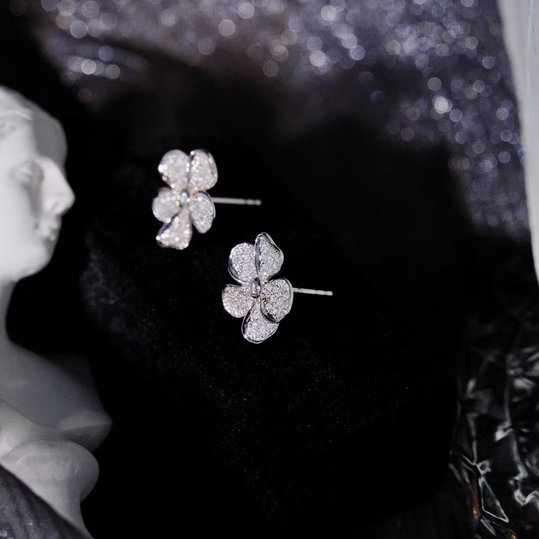 14k Gold 0.5 Ct Natural H Diamond & Flowers Earrings - 2