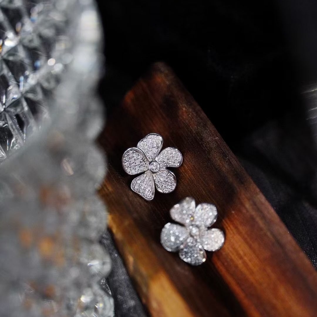 14k Gold 0.5 Ct Natural H Diamond & Flowers Earrings - 3
