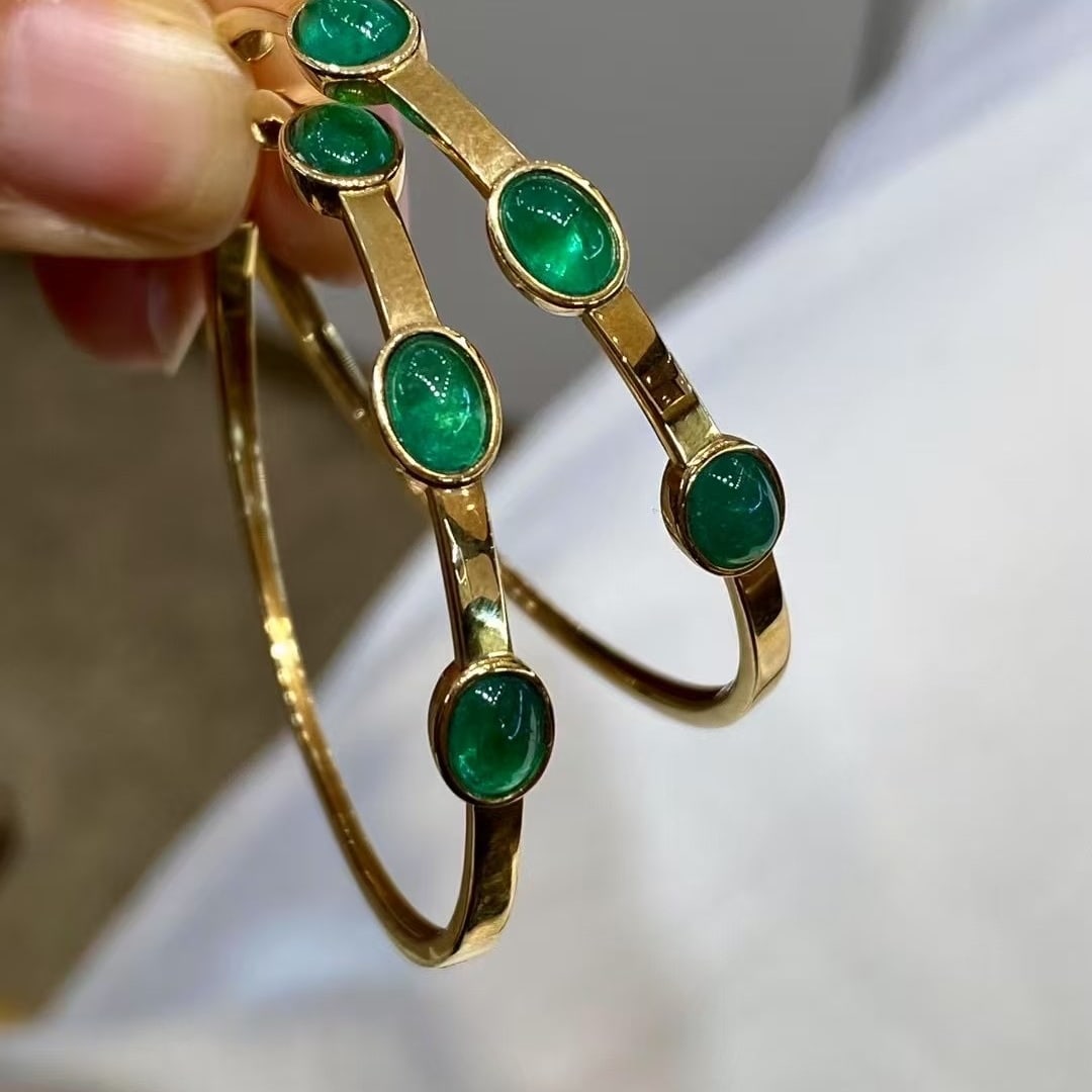 14k Gold 3.17 Ct Natural Emerald Earrings - 5