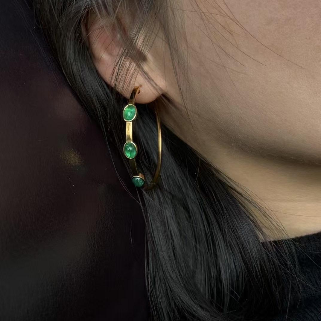 14k Gold 3.17 Ct Natural Emerald Earrings - 7