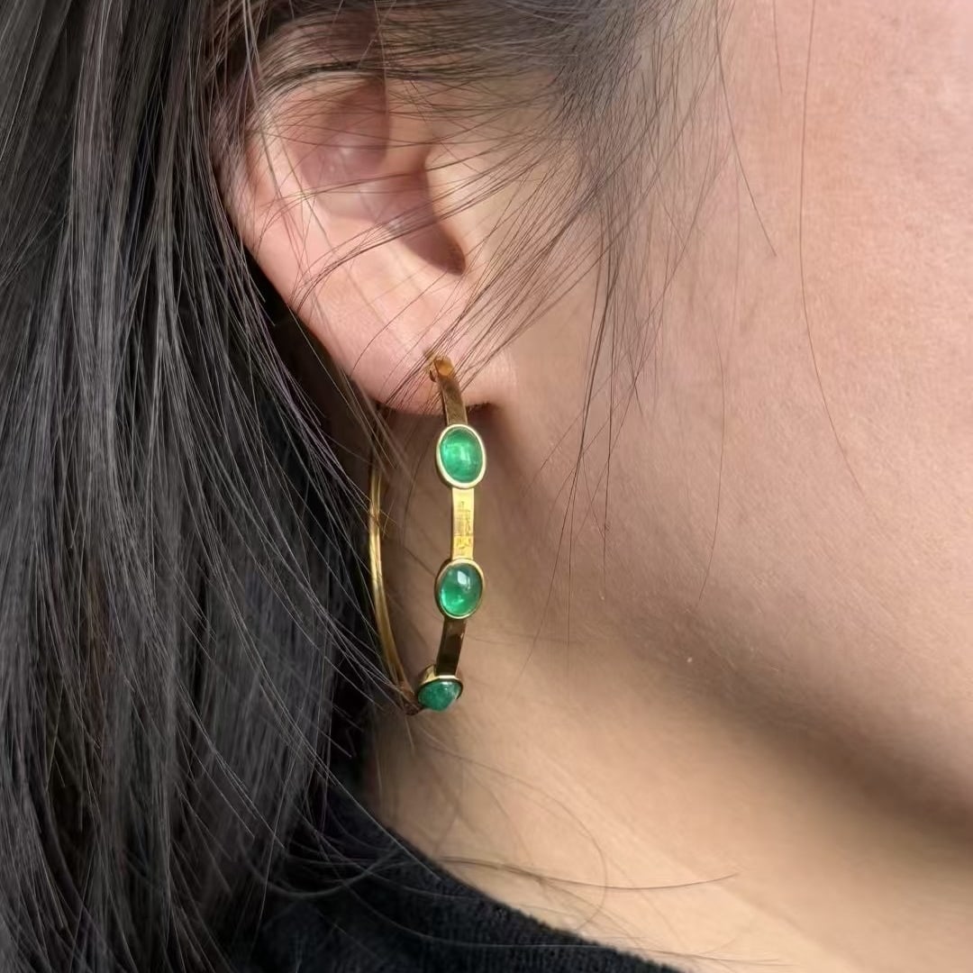 14k Gold 3.17 Ct Natural Emerald Earrings - 8
