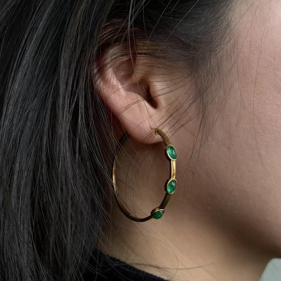 14k Gold 3.17 Ct Natural Emerald Earrings - 9