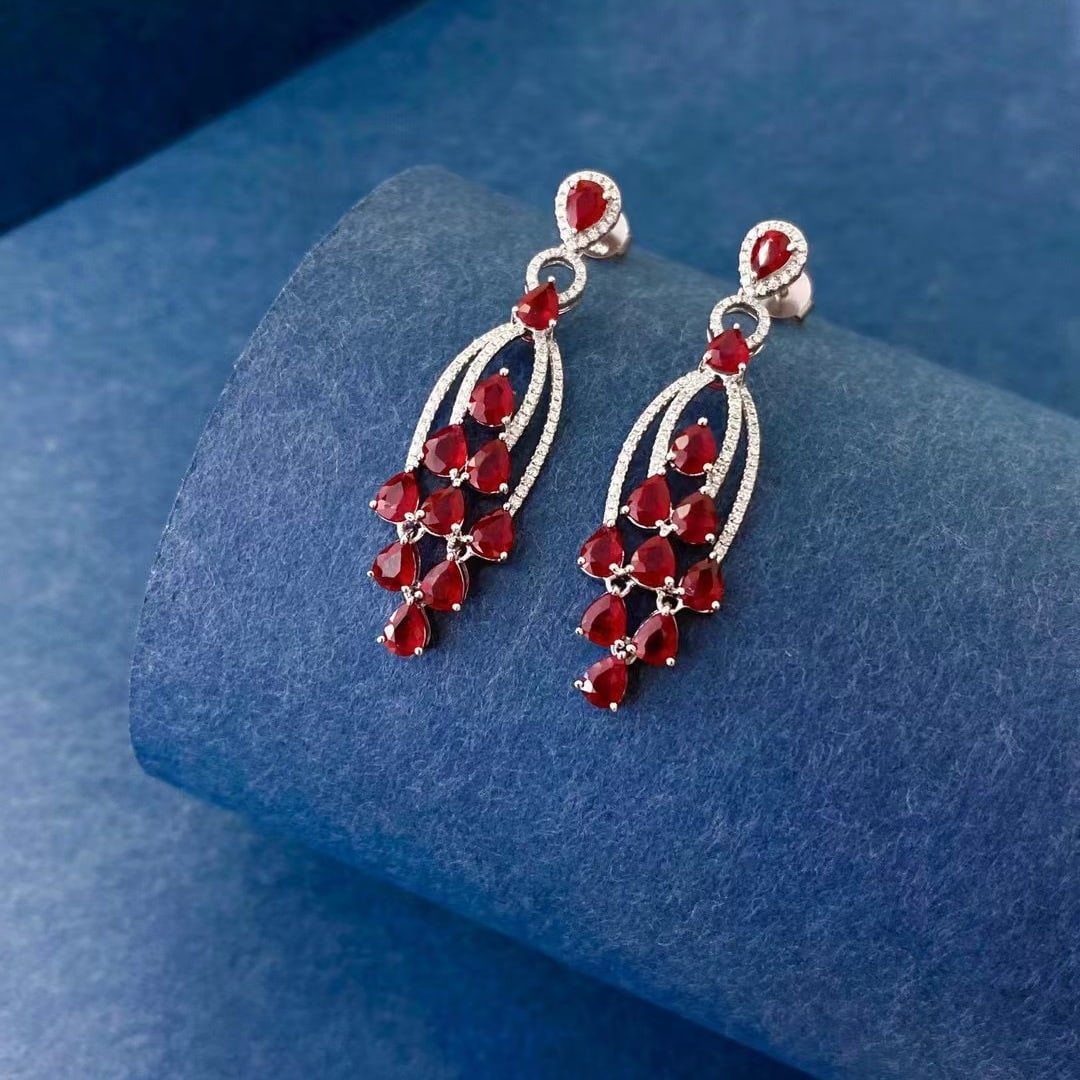 14k Gold 4.46 Ctw Natural Ruby & Diamond Earrings - 2