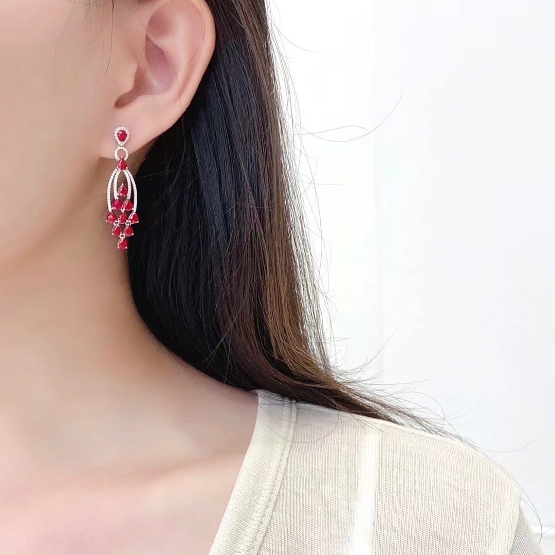 14k Gold 4.46 Ctw Natural Ruby & Diamond Earrings - 3
