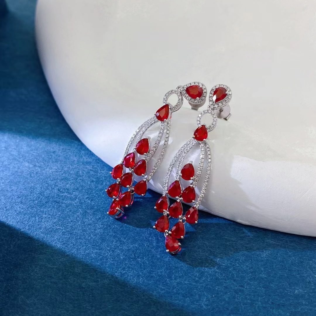 14k Gold 4.46 Ctw Natural Ruby & Diamond Earrings - 5