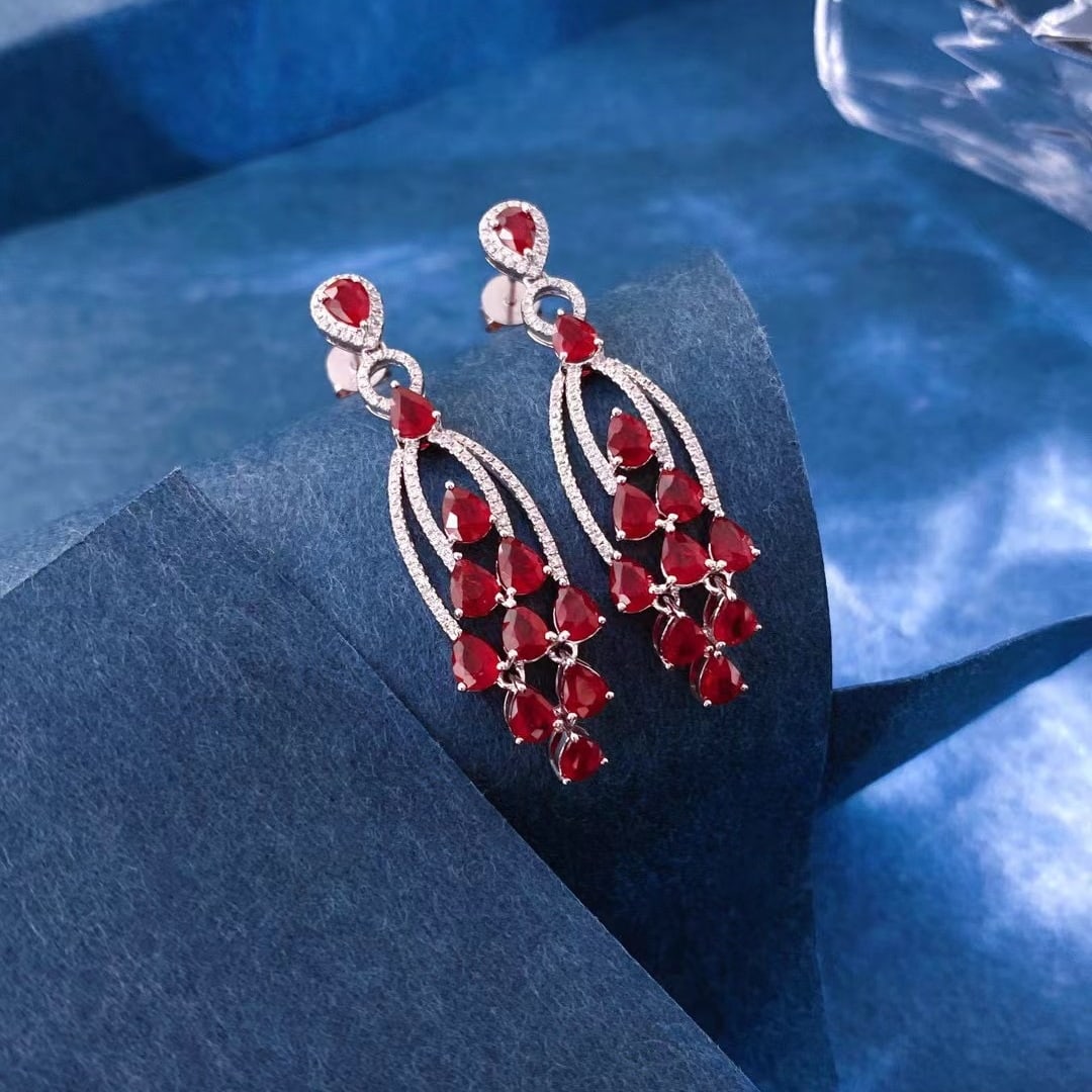 14k Gold 4.46 Ctw Natural Ruby & Diamond Earrings - 6