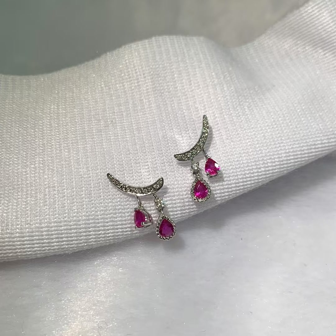 14k Gold 0.84 Ctw Natural Ruby & Diamond Earrings - 2