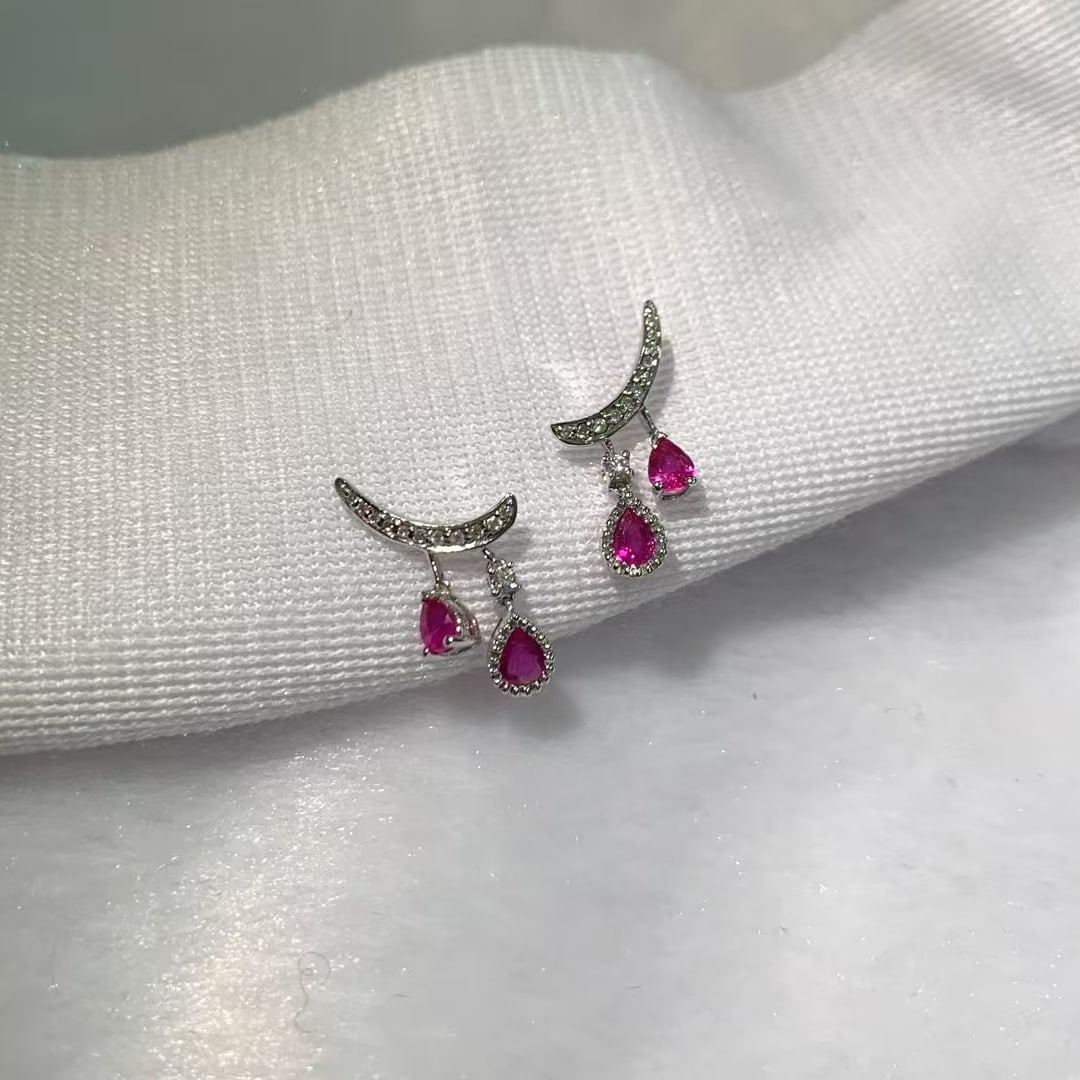 14k Gold 0.84 Ctw Natural Ruby & Diamond Earrings - 3