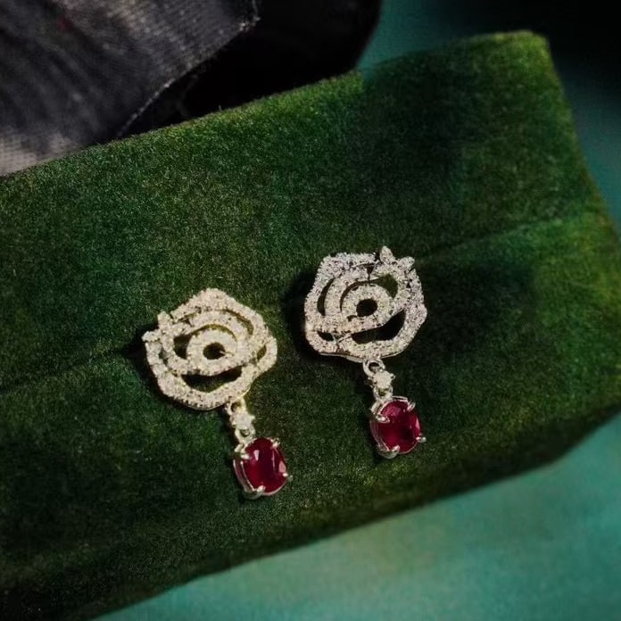 14k Gold 0.5 Ct Natural Ruby & Diamond Earrings - 2