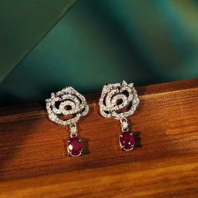 14k Gold 0.5 Ct Natural Ruby & Diamond Earrings - 5