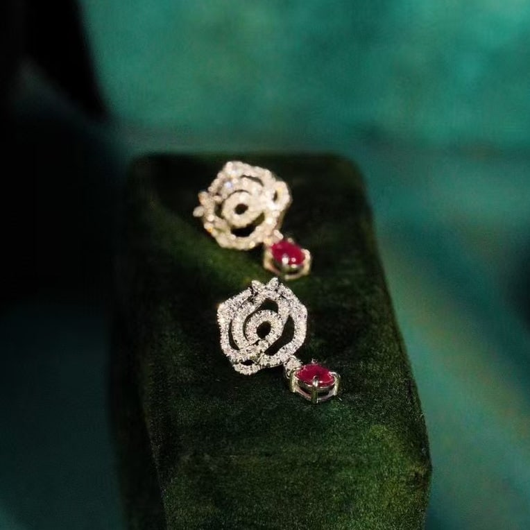 14k Gold 0.5 Ct Natural Ruby & Diamond Earrings - 6