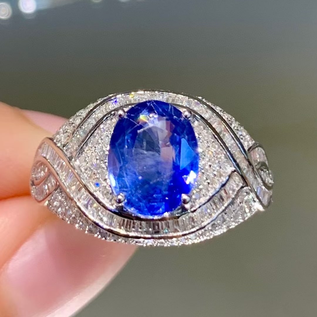 14k Gold 2.65 Ct Natural Sapphire & Diamond Ring - 2
